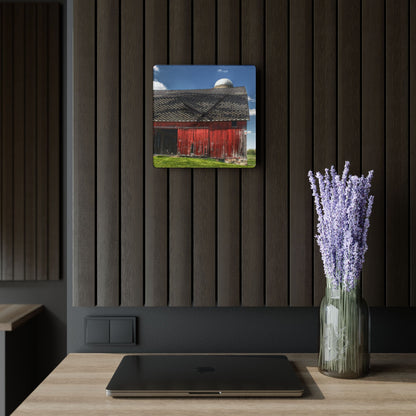 U R There Photography Hollenbeck Road Red III Rustic Farmhouse Acrylic Analog Wall Clock