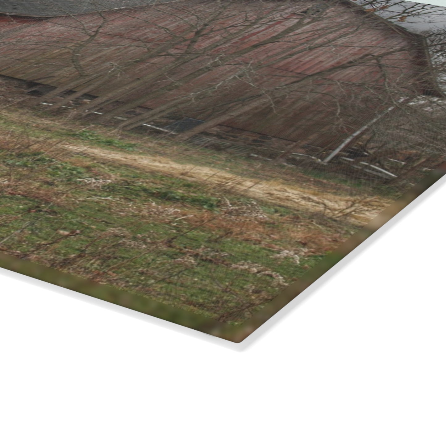 U R There Photography Blair Road Barn and Horse Rustic Farmhouse Tempered-Glass Cutting Board