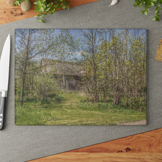 U R There Photography Bishop Road Grey I Rustic Farmhouse Tempered-Glass Cutting Board