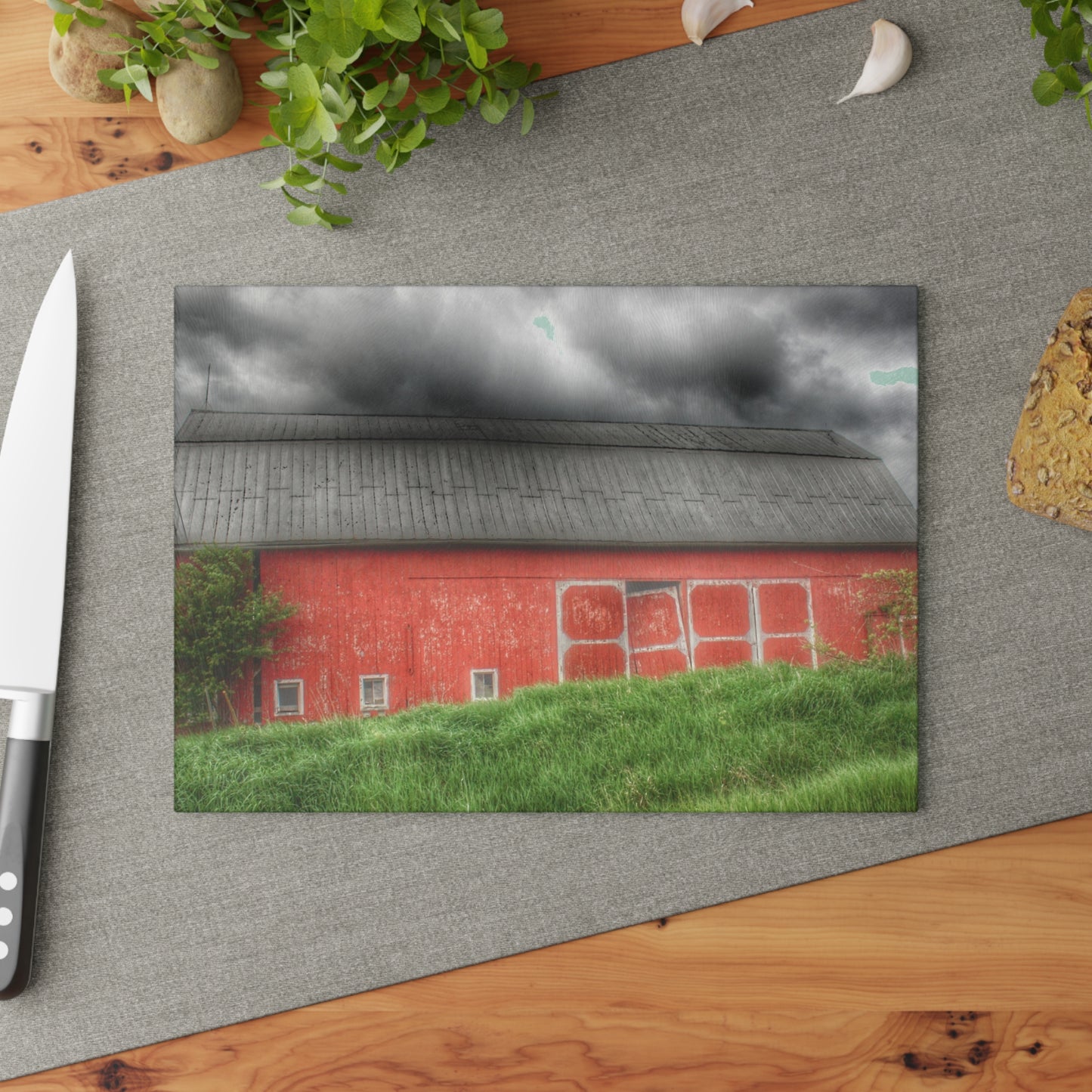U R There Photography Stanley Road Red II Rustic Farmhouse Tempered-Glass Cutting Board