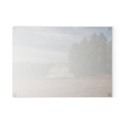 U R There Photography Grey Quonset Among the Pines Rustic Farmhouse Tempered-Glass Cutting Board