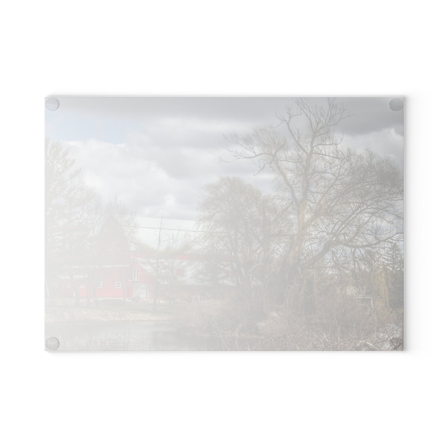 U R There Photography Hadley Road Hidden Red Rustic Farmhouse Tempered-Glass Cutting Board