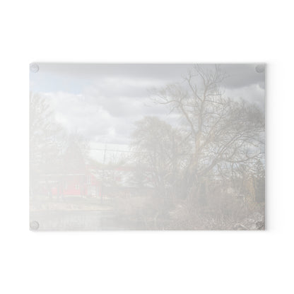 U R There Photography Hadley Road Hidden Red Rustic Farmhouse Tempered-Glass Cutting Board