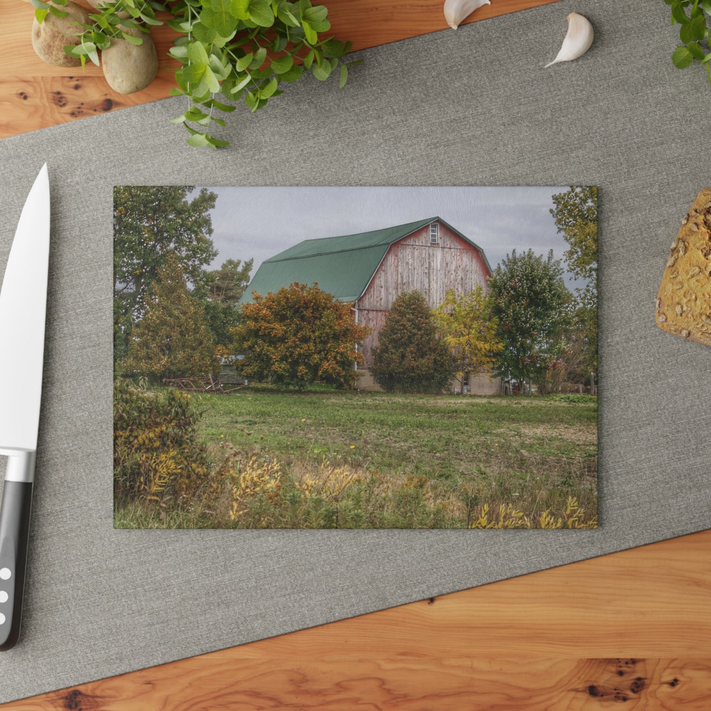 U R There Photography Elmwood Road Red II Rustic Farmhouse Tempered-Glass Cutting Board