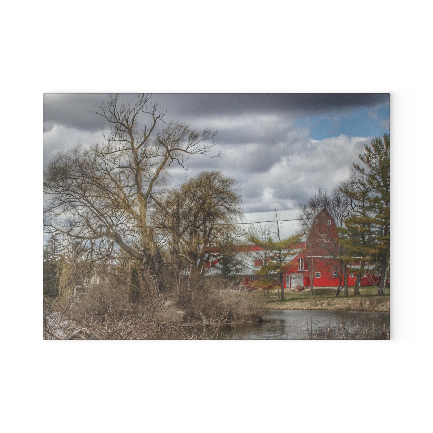U R There Photography Hadley Road Hidden Red Rustic Farmhouse Tempered-Glass Cutting Board