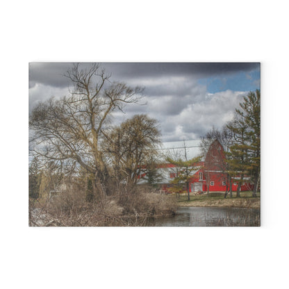U R There Photography Hadley Road Hidden Red Rustic Farmhouse Tempered-Glass Cutting Board