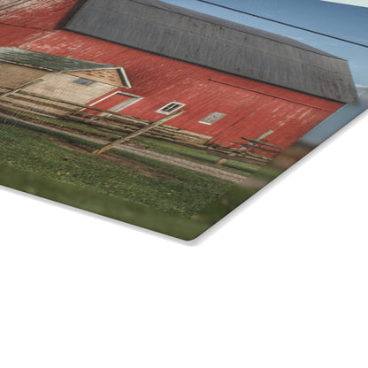U R There Photography Brown City Lincoln Street Red Rustic Farmhouse Tempered-Glass Cutting Board