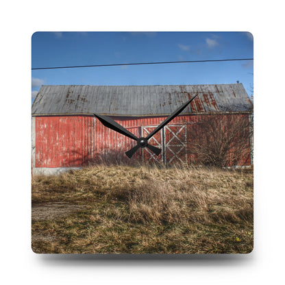 U R There Photography Lapeer Road Crooked Red Rustic Farmhouse Acrylic Analog Wall Clock