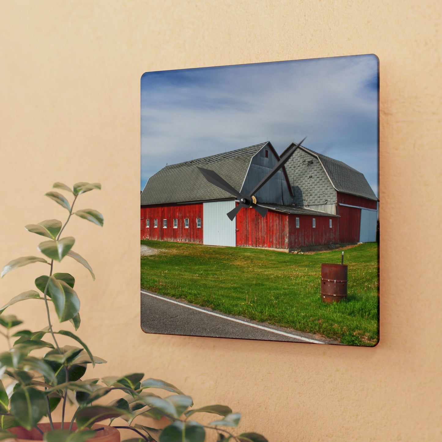 U R There Photography French Road Centennial Reds II Rustic Farmhouse Acrylic Analog Wall Clock