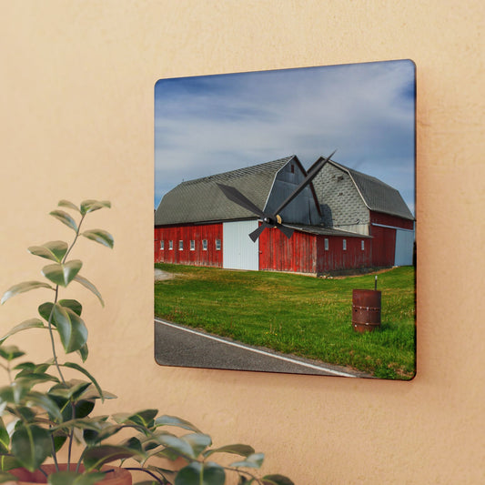 U R There Photography French Road Centennial Reds II Rustic Farmhouse Acrylic Analog Wall Clock