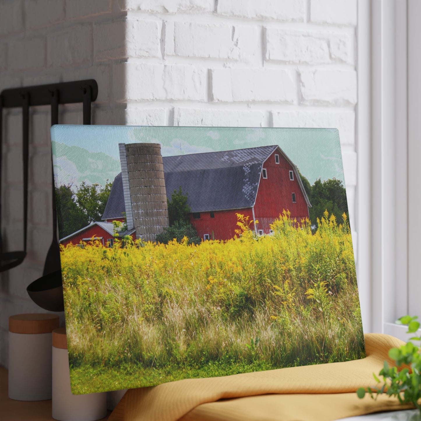 U R There Photography Starr Court Red II Rustic Farmhouse Tempered-Glass Cutting Board