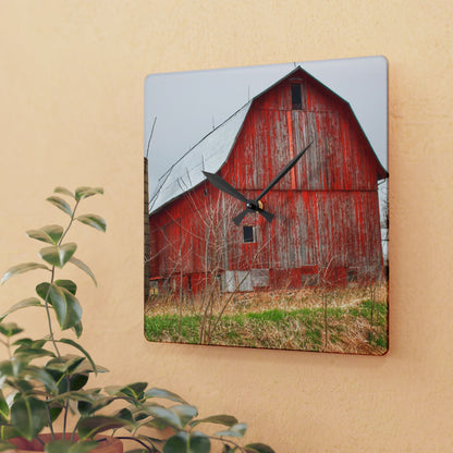 U R There Photography Columbiaville Red 2020 Rustic Farmhouse Acrylic Analog Wall Clock