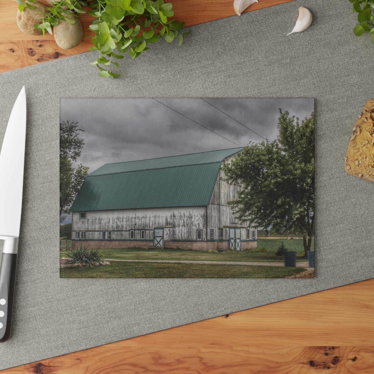 U R There Photography Bristol Road White II Rustic Farmhouse Tempered-Glass Cutting Board