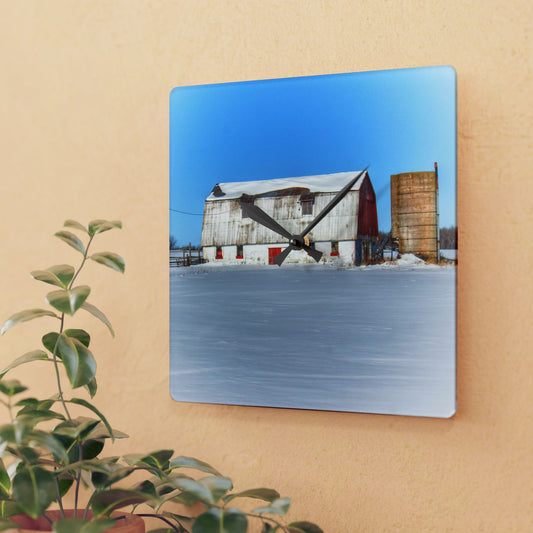 U R There Photography Bay City - Forestville Block Red Rustic Farmhouse Acrylic Analog Wall Clock