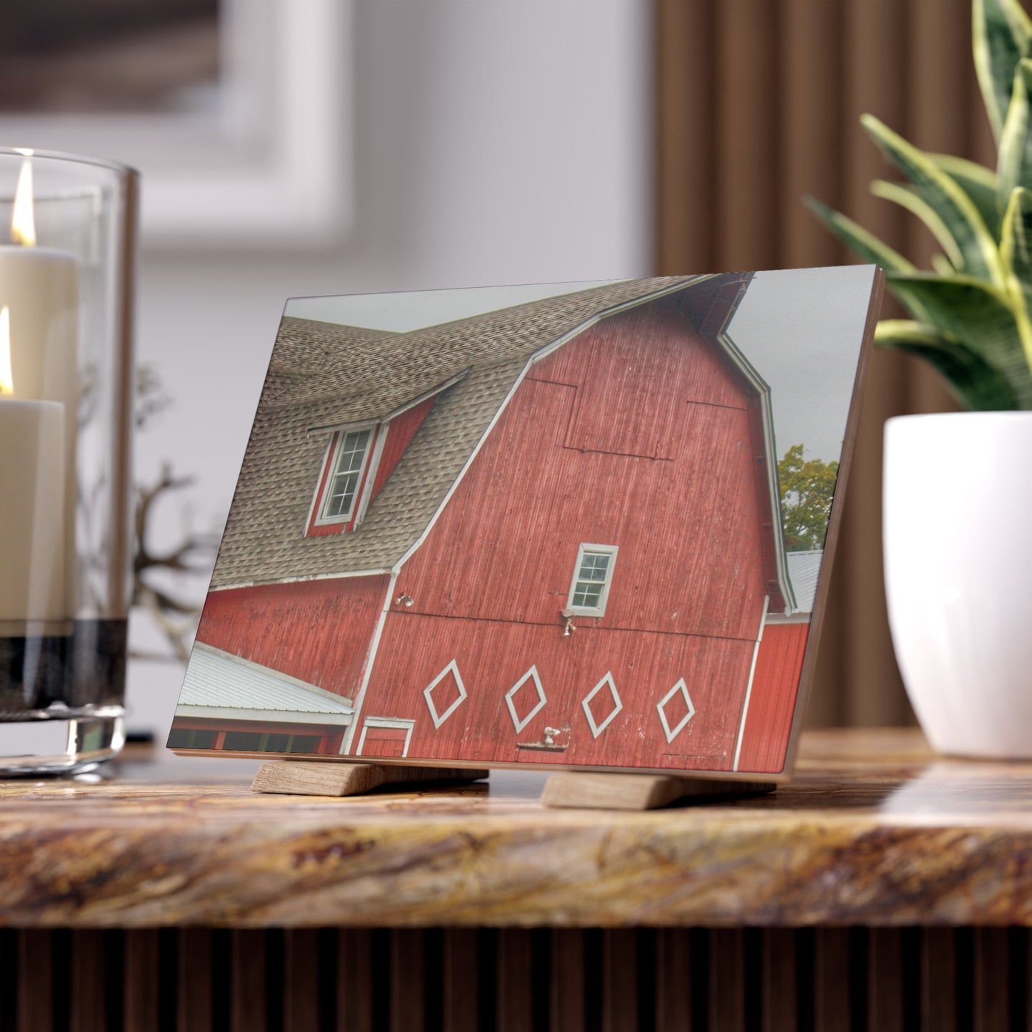 U R There Photography Brauer Road Red Rustic Farmhouse Decorative Ceramic Tile
