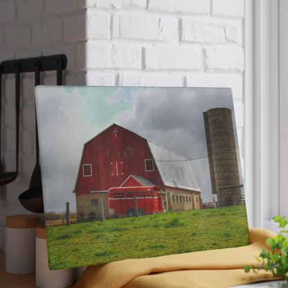 U R There Photography Clothier Road Red and Silo Rustic Farmhouse Tempered-Glass Cutting Board