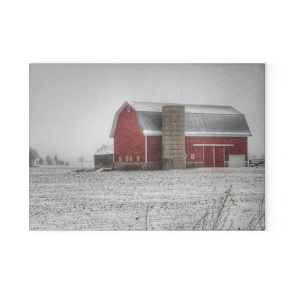 U R There Photography Winter Red Rustic Farmhouse Tempered-Glass Cutting Board