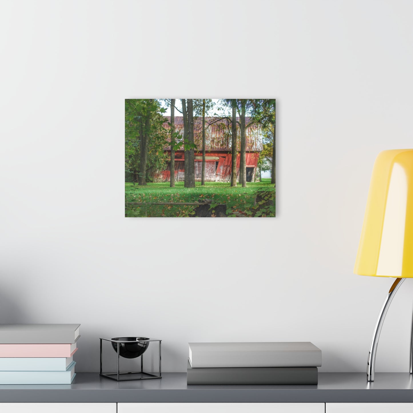 U R There Photography LeValley Falling Red Rustic Farmhouse Acrylic Wall Print