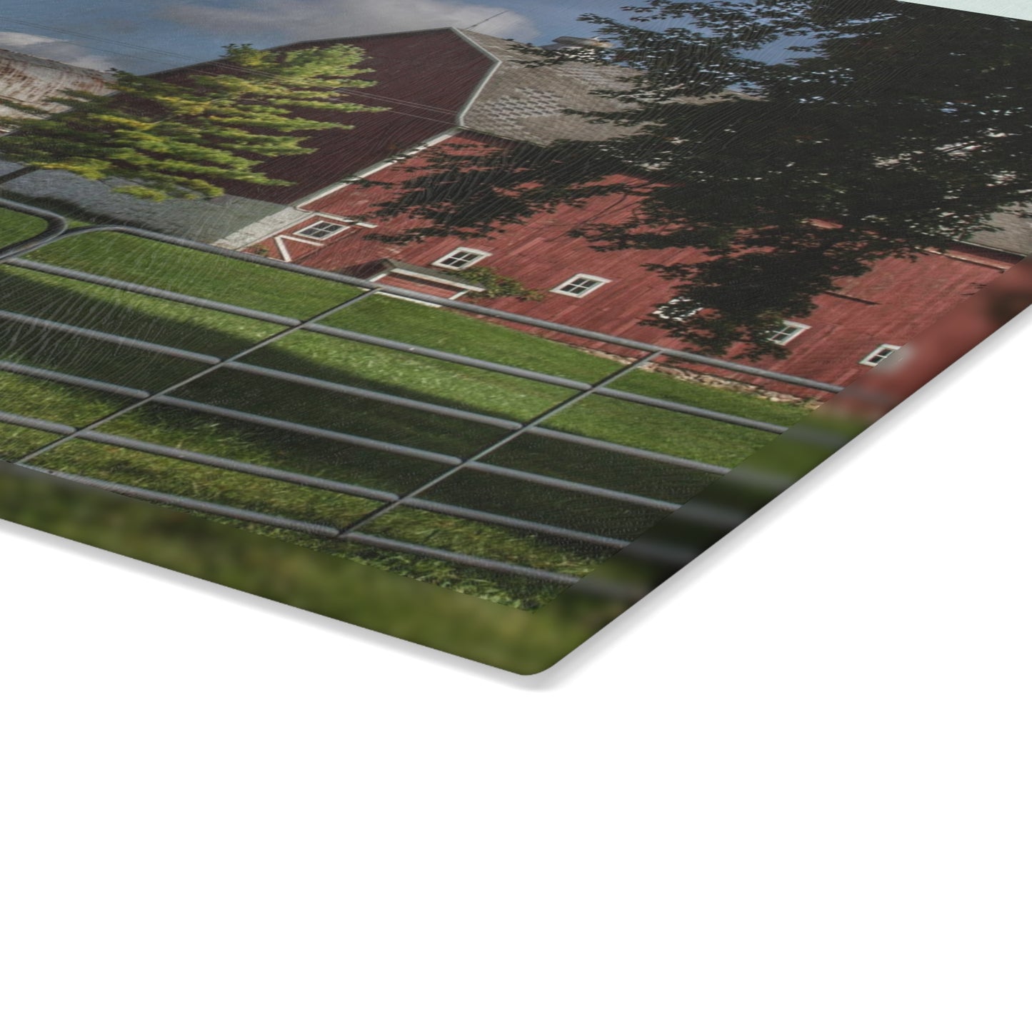 U R There Photography Hough Road Reds and Silo Rustic Farmhouse Tempered-Glass Cutting Board