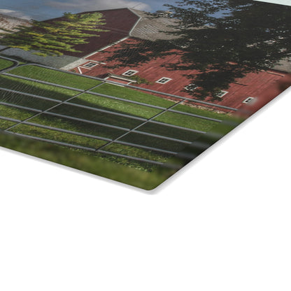 U R There Photography Hough Road Reds and Silo Rustic Farmhouse Tempered-Glass Cutting Board