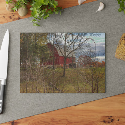 U R There Photography Laur Road Hidden Red Rustic Farmhouse Tempered-Glass Cutting Board