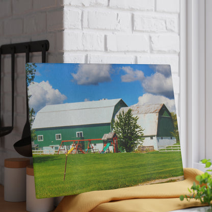 U R There Photography Hough Road Green Rustic Farmhouse Tempered-Glass Cutting Board
