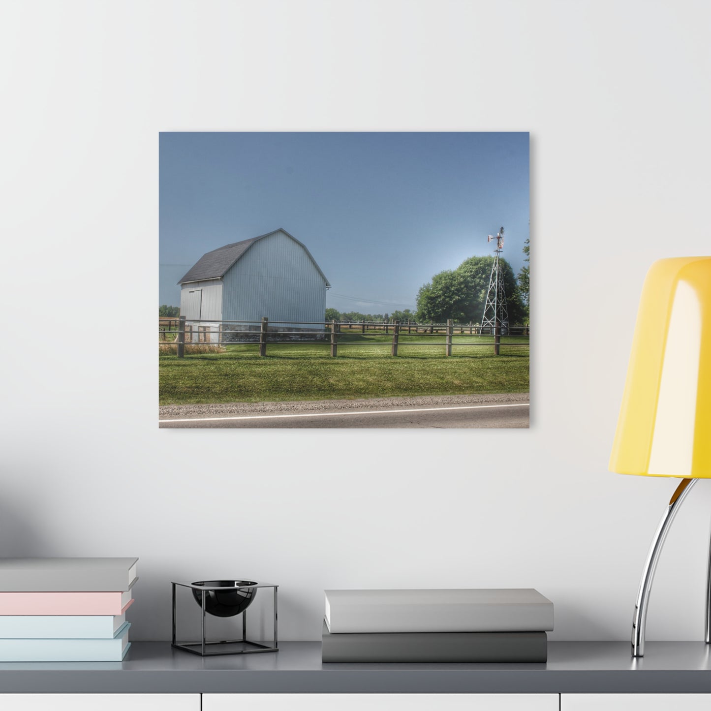 U R There Photography M-90 White and Windmill I Rustic Farmhouse Acrylic Wall Print