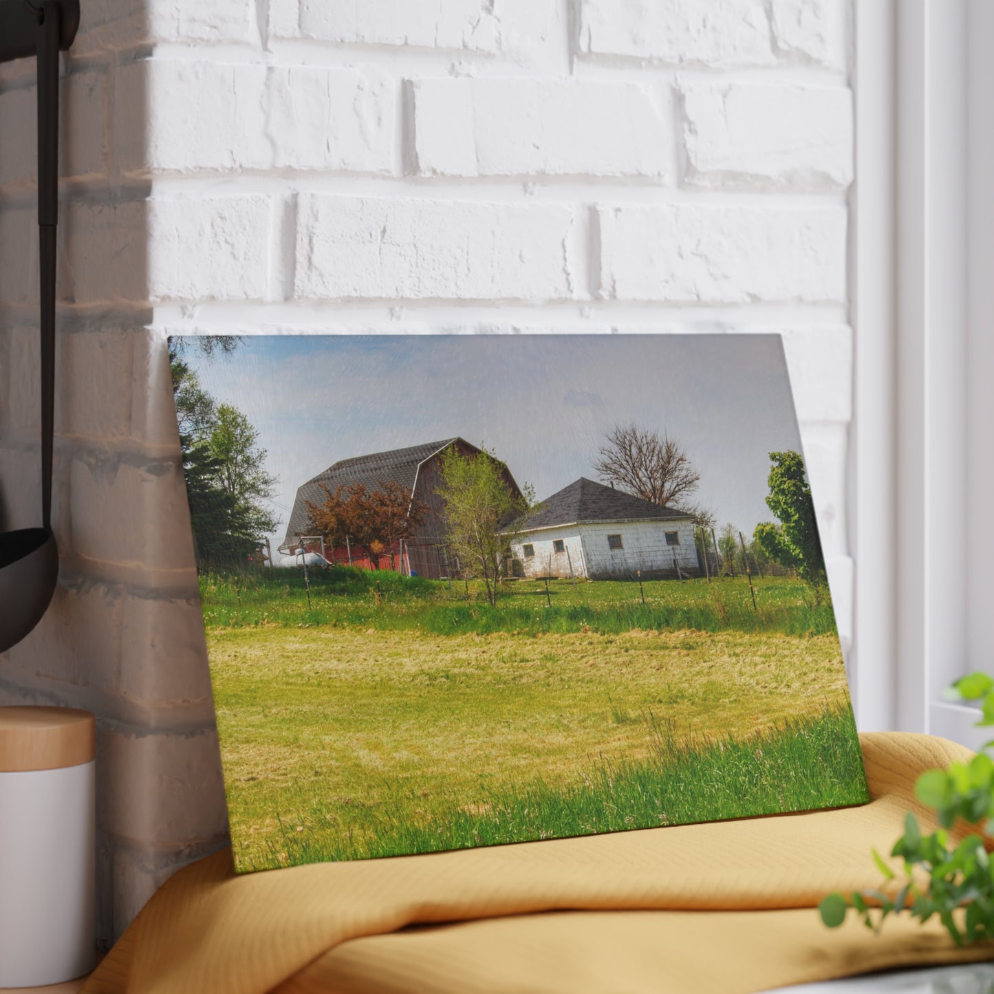 U R There Photography Colwood Hidden Red and Little White Rustic Farmhouse Tempered-Glass Cutting Board