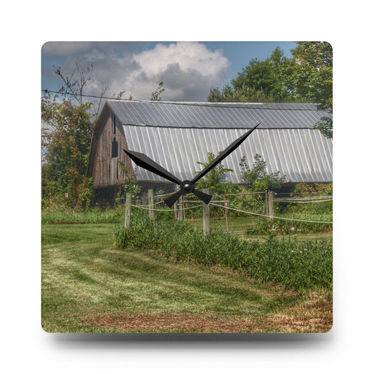 Old Roadside Grey Rustic Farmhouse Acrylic Analog Wall Clock 10.75'' × 10.75'' (Square)