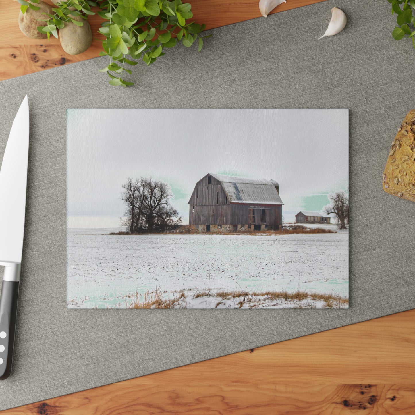 U R There Photography Frenchline Road Grey in Winter Rustic Farmhouse Tempered-Glass Cutting Board