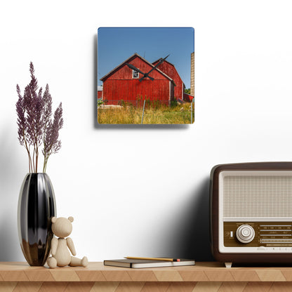 U R There Photography Shoemaker Road Reds Rustic Farmhouse Acrylic Analog Wall Clock