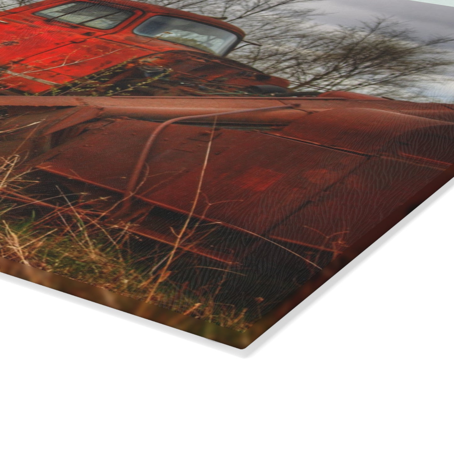U R There Photography North Gates Road Rusted Red Rustic Farmhouse Tempered-Glass Cutting Board