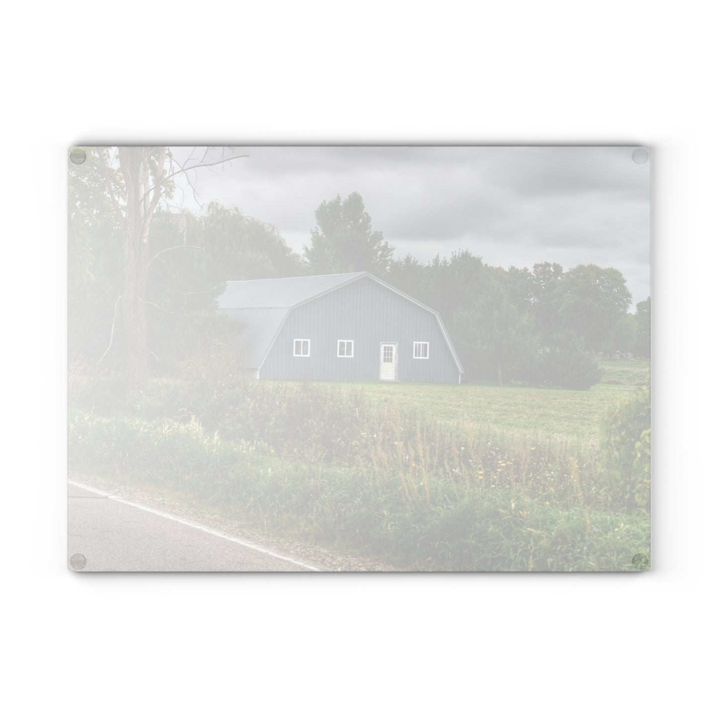 U R There Photography Hinson Road Grey Quonset Rustic Farmhouse Tempered-Glass Cutting Board