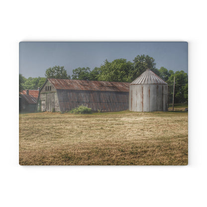 U R There Photography Hough Road Green Quonset II Rustic Farmhouse Tempered-Glass Cutting Board