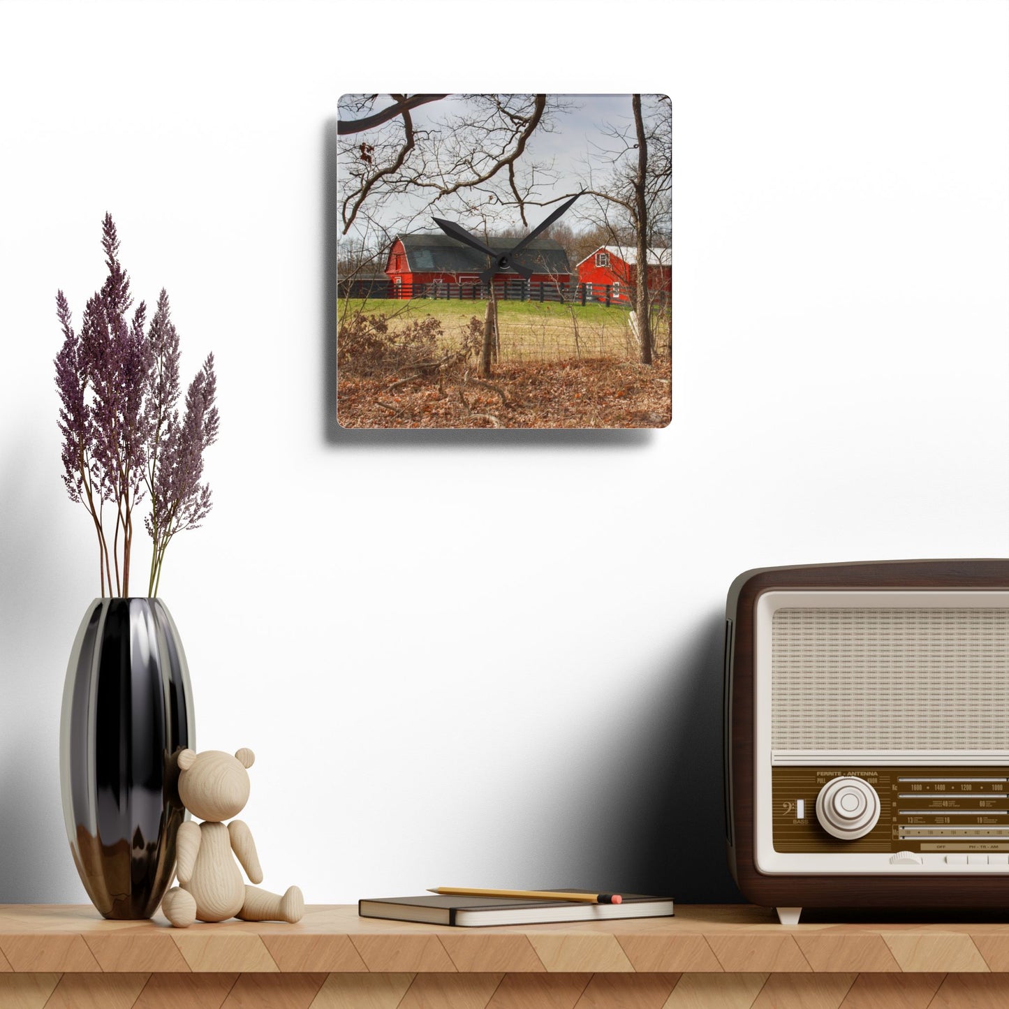 U R There Photography Hidden Hosner Reds Rustic Farmhouse Acrylic Analog Wall Clock