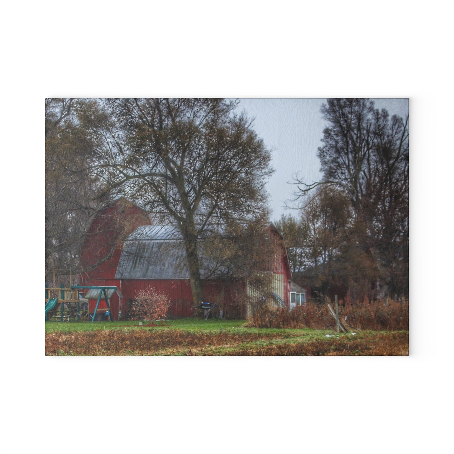U R There Photography Dryden Road Reds Rustic Farmhouse Tempered-Glass Cutting Board
