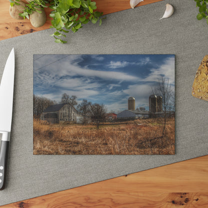 U R There Photography Newark Road White II Rustic Farmhouse Tempered-Glass Cutting Board