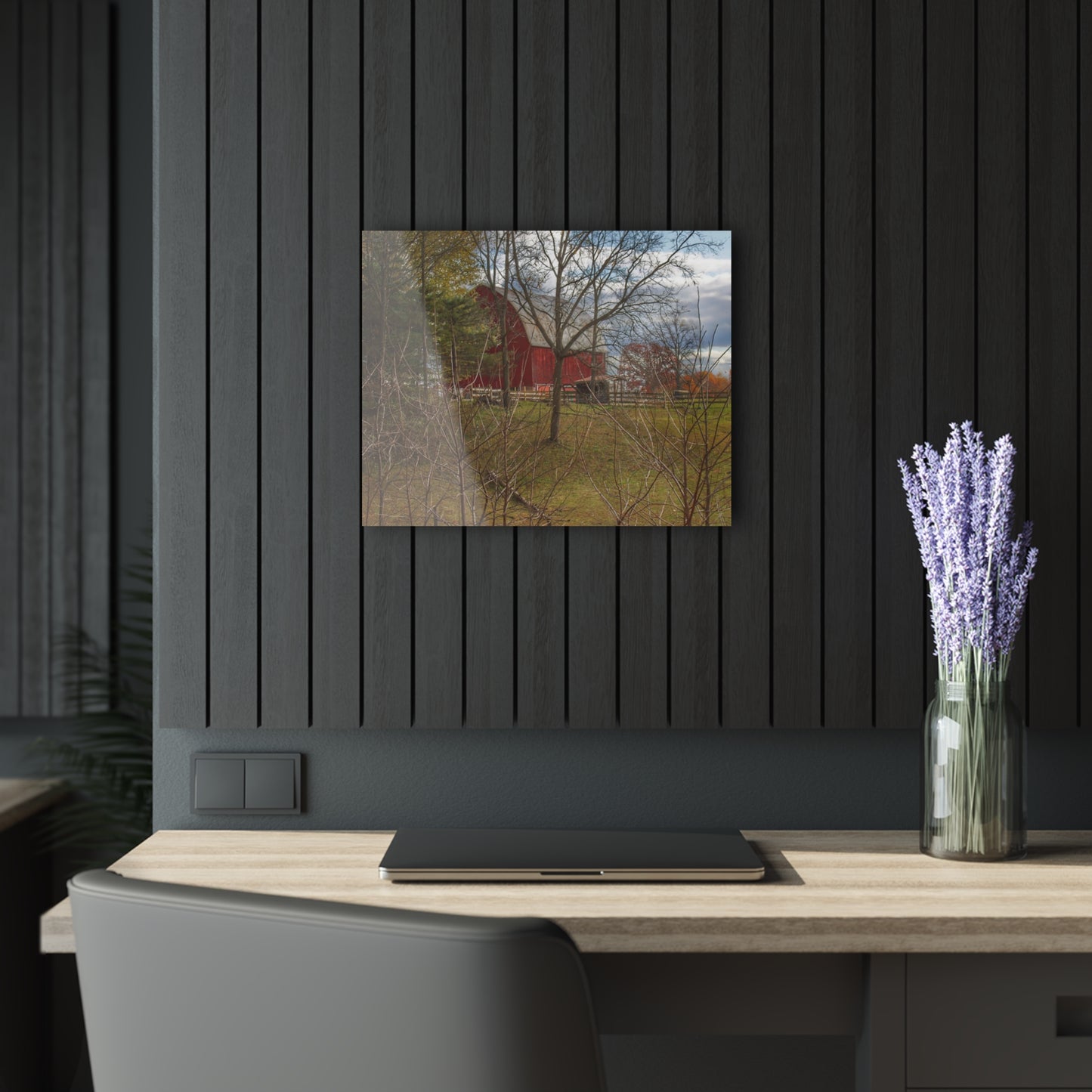 U R There Photography Laur Road Hidden Red Rustic Farmhouse Acrylic Wall Print