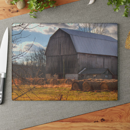 U R There Photography Sandusky Grey Haybarn Rustic Farmhouse Tempered-Glass Cutting Board