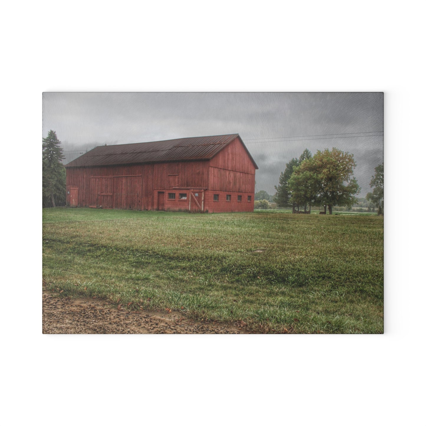 U R There Photography Birch Road Red Rustic Farmhouse Tempered-Glass Cutting Board