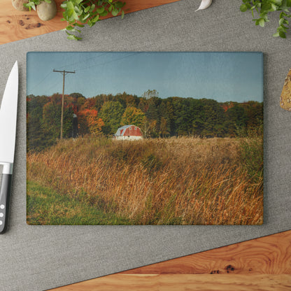 U R There Photography Murphy Lake Road Hidden Red Rustic Farmhouse Tempered-Glass Cutting Board