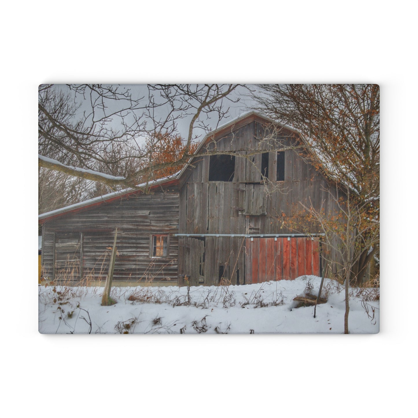 U R There Photography Hayes Road Grey in Winter I Rustic Farmhouse Tempered-Glass Cutting Board