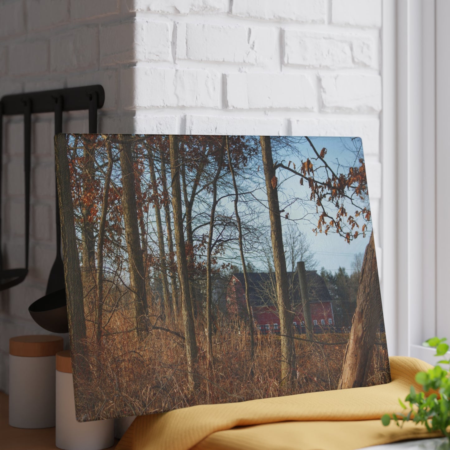 U R There Photography Blood Road Red II Rustic Farmhouse Tempered-Glass Cutting Board