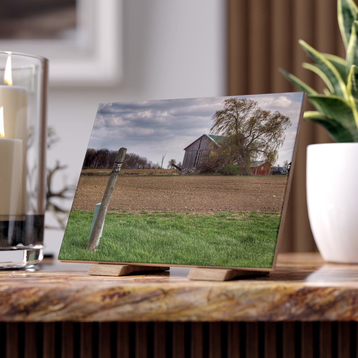 U R There Photography Cedar Creek Road Grey Rustic Farmhouse Decorative Ceramic Tile