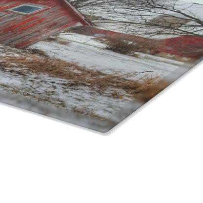 U R There Photography Frenchline Road Red Shack and Barn Rustic Farmhouse Tempered-Glass Cutting Board