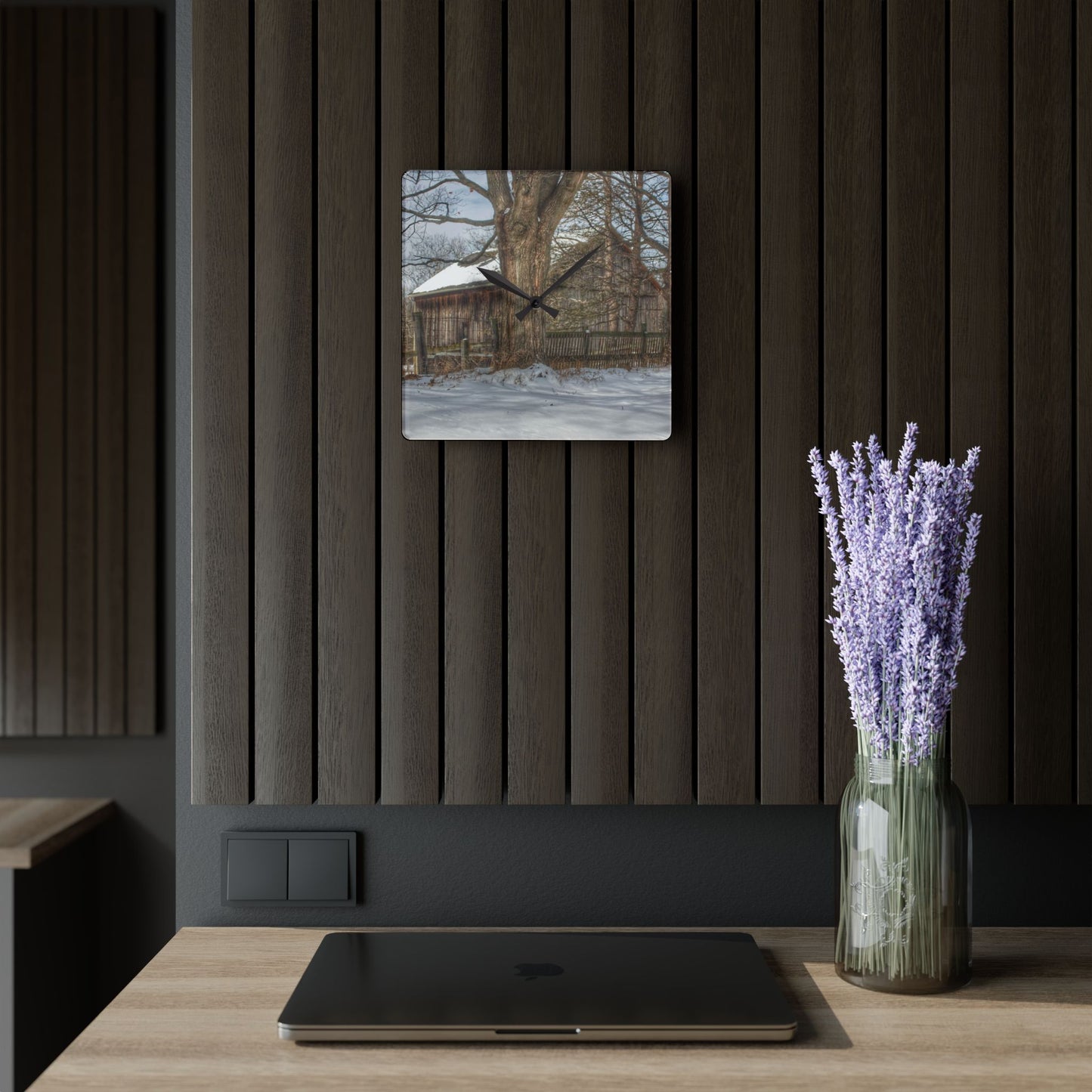 U R There Photography English Road Grey Rustic Farmhouse Acrylic Analog Wall Clock