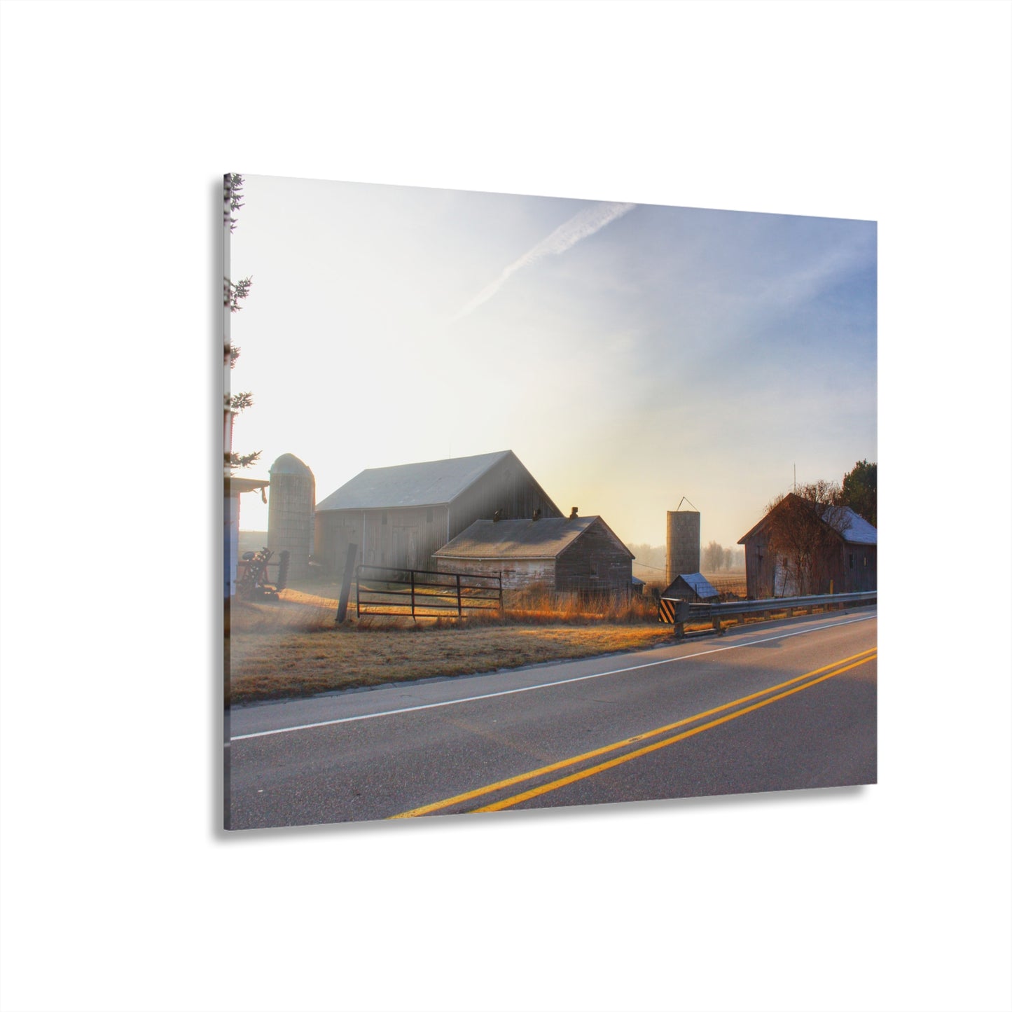 U R There Photography Wilder Road Foggy Morning Greys Rustic Farmhouse Acrylic Wall Print
