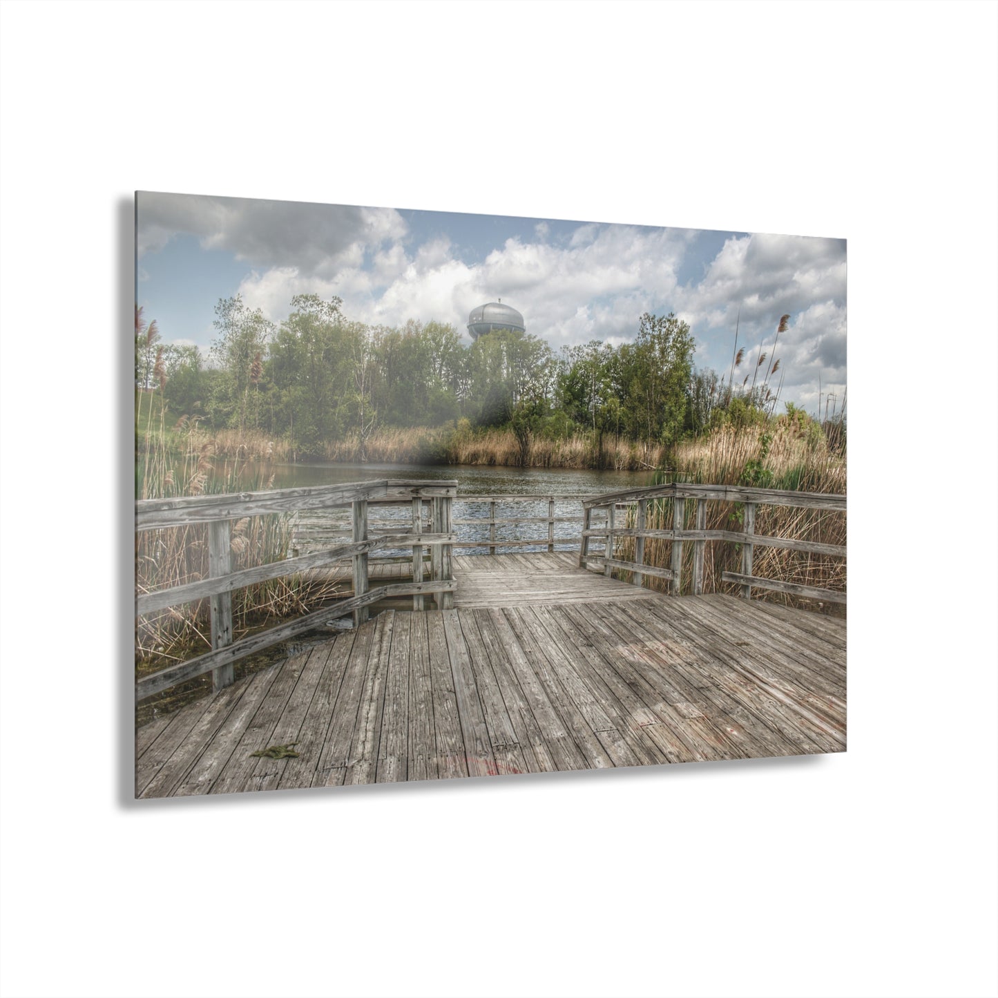 U R There Photography Bridge Overlooking Water Tower Park in Lapeer Rustic Farmhouse Acrylic Wall Print