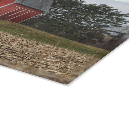 U R There Photography Fostoria Road Standing Man Red Rustic Farmhouse Tempered-Glass Cutting Board