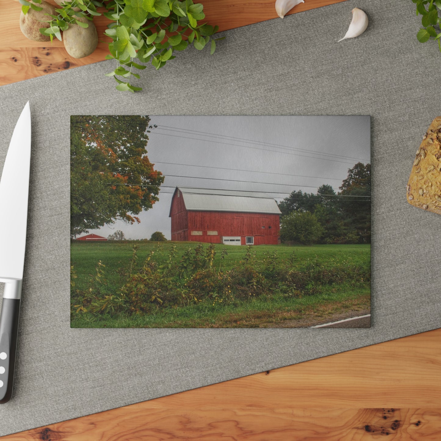 U R There Photography Bronson Lake Road Red Rustic Farmhouse Tempered-Glass Cutting Board